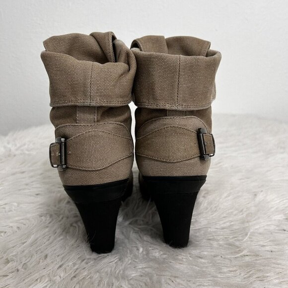 Aldo Beige Green Lace Up Heeled Ankle Boots Canvas Foldover Size 39 EU 8.5 US - Picture 11 of 12